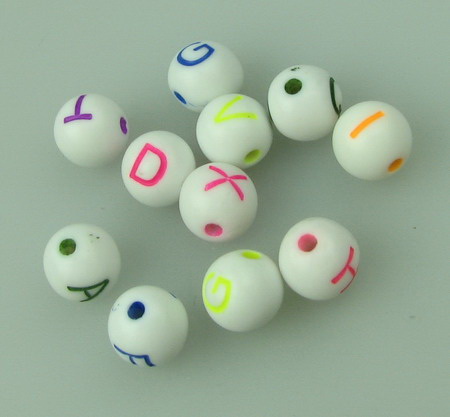 Ball Bead Faded Color with letters 8 mm hole 1 mm MIX - 20 grams ± 77 pieces