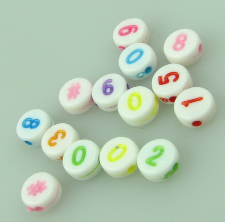 Two-colored circle bead with numbers 7x4 mm MIX - 20 grams ~150 pieces