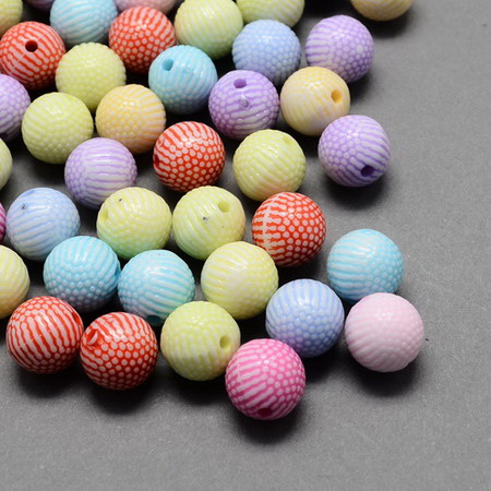 Plastic Embossed Ball for Handmade Accessories and Decoration, 12 mm, Hole: 2 mm, MIX -50 grams ~ 59 pieces