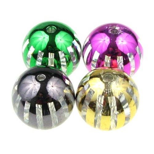 Ball transparent with metallic stripes 18 mm hole 2.5 mm MIX - 5 pieces