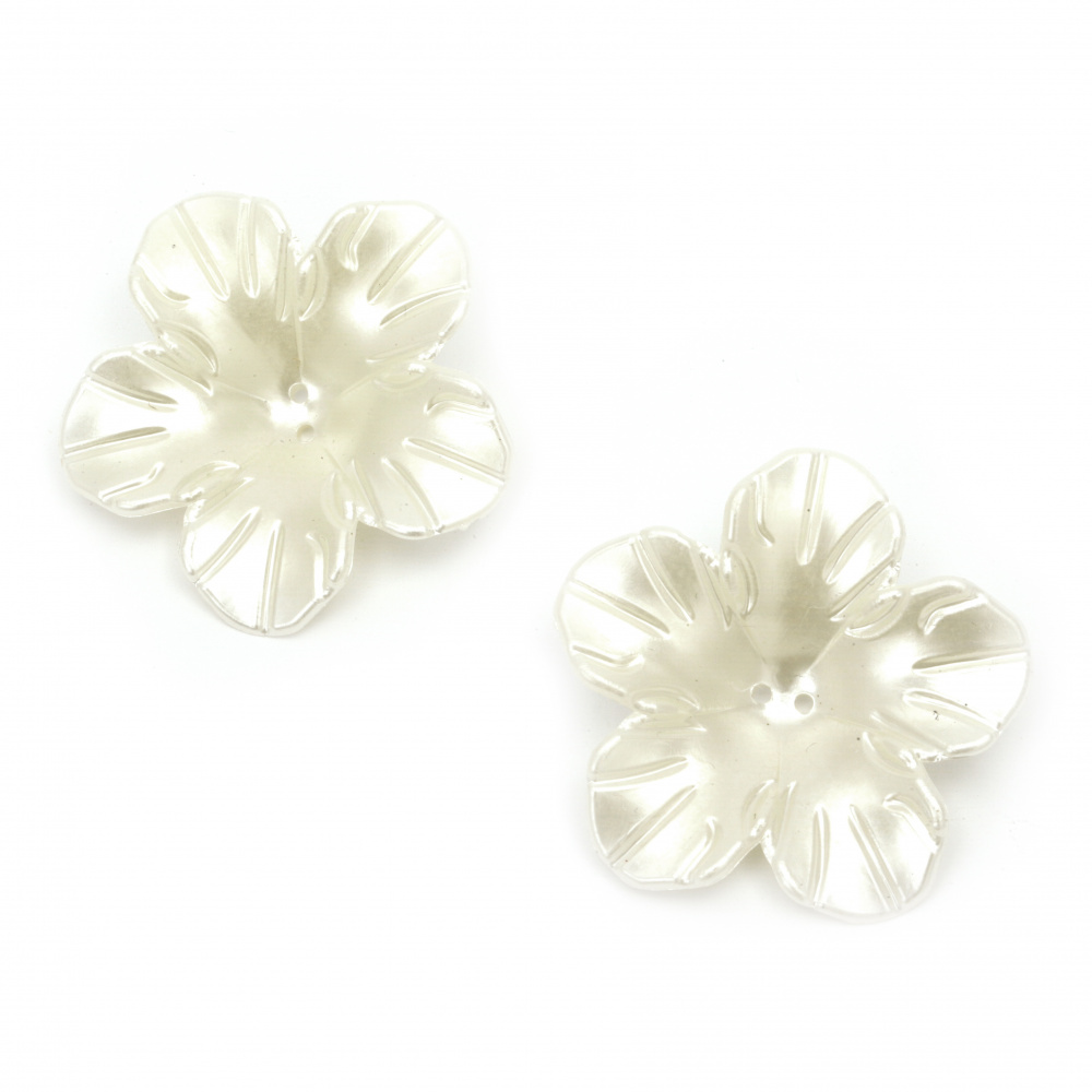 Plastic Flower Button with Pearl Finnish, 58x10 mm, Hole: 2 mm, Creamy White -5 pieces