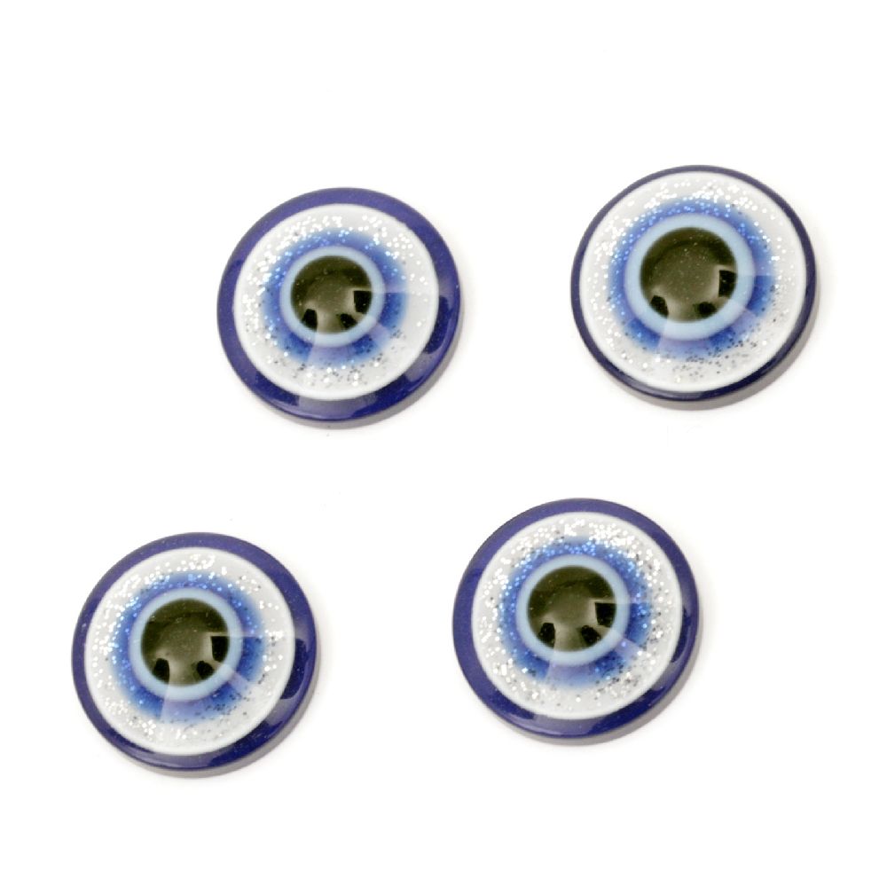 Acrylic Evil Eye Beads, Flat Round 18x6 mm for gluing with brocade -10 pieces