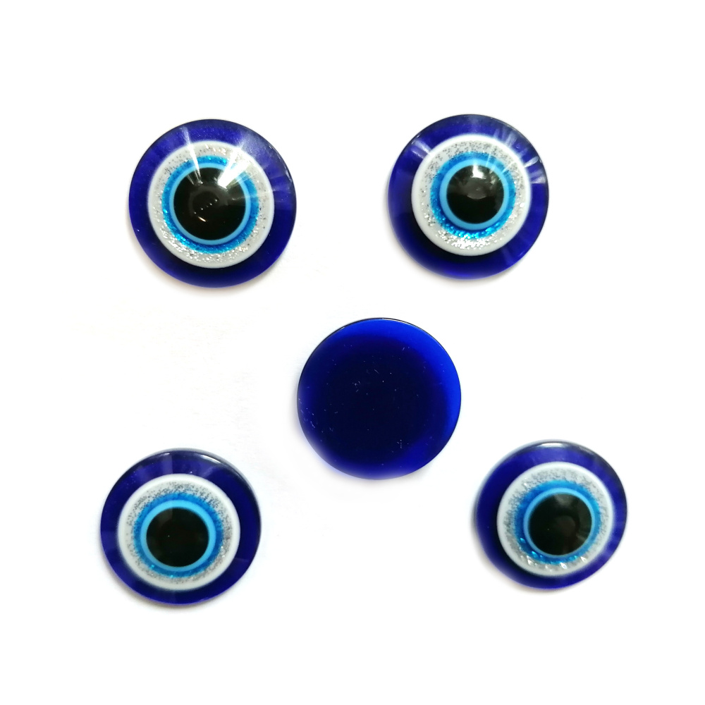 Evil eye, Beads, Flat round, Resin, Glue, Brocade powder,  20x6mm, 10pcs