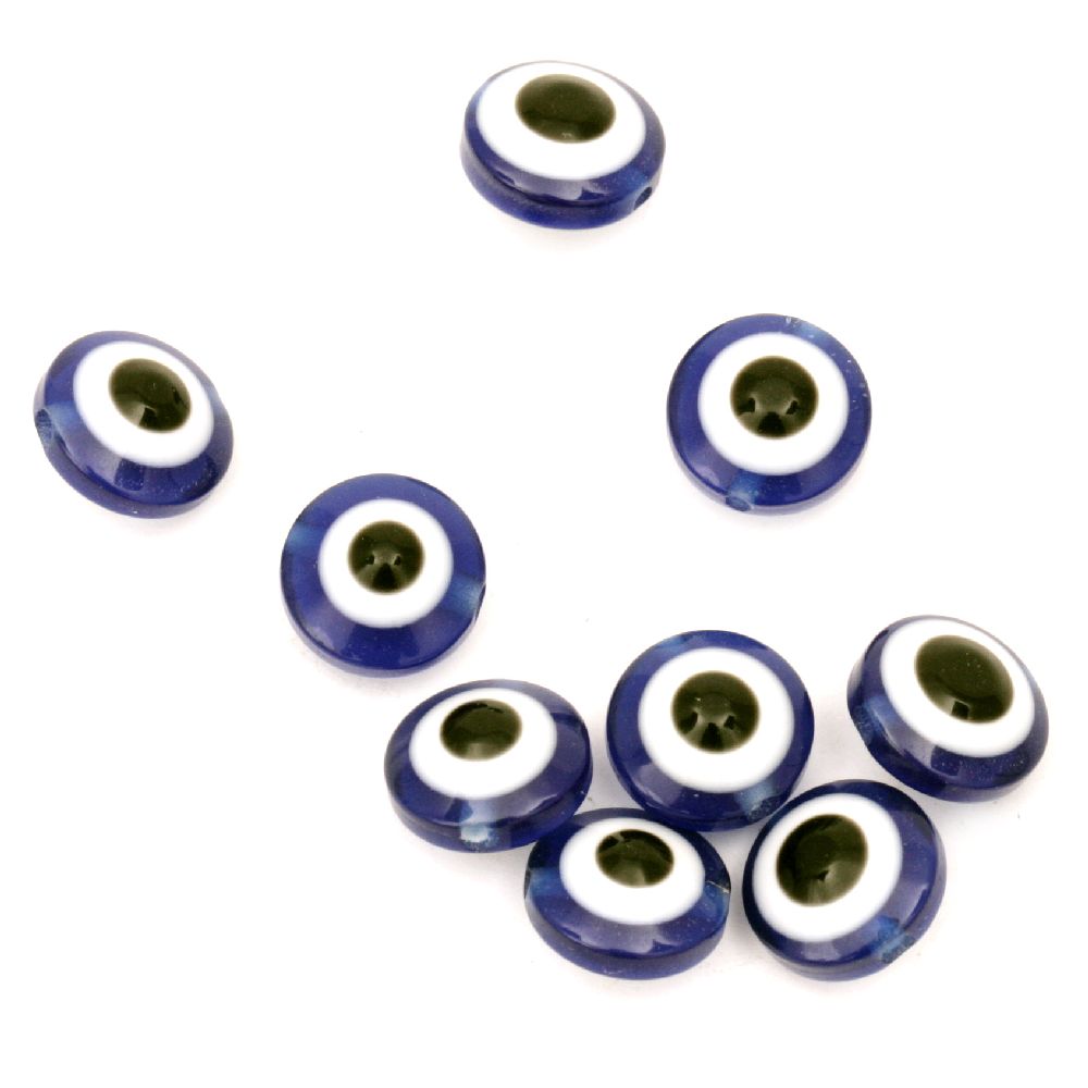 Evil eye, Beads, Flat round, Resin, Hole size 1mm, 10x5mm, 50pcs