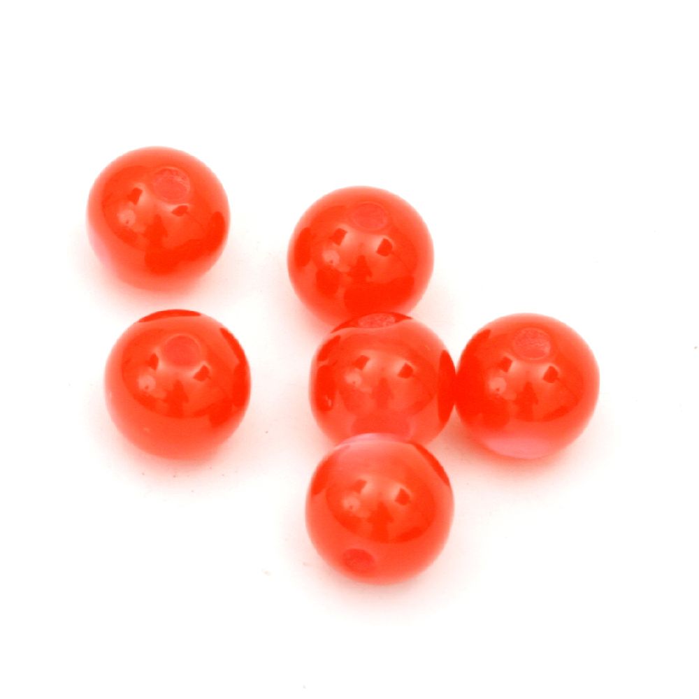 Resin round beads, imitation cat's eye 10 mm hole 2 mm red - 50 pieces
