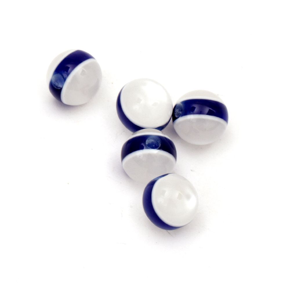 Resin round beads, imitation cat's eye 8 mm hole 2 mm blue stripe - 50 pieces