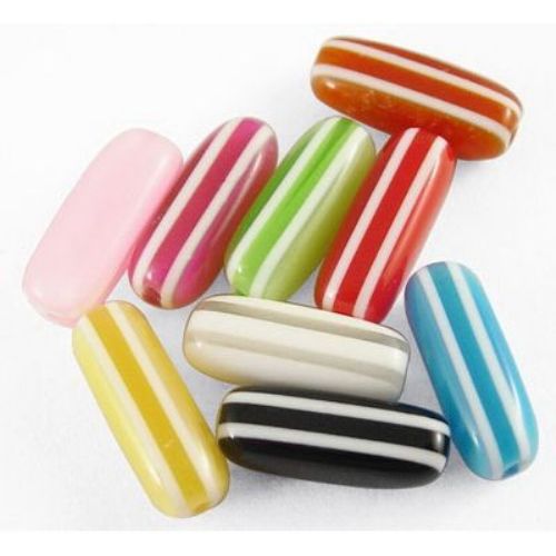 Resin acrylic stick beads 13x5x5 mm striped color - 50 pieces