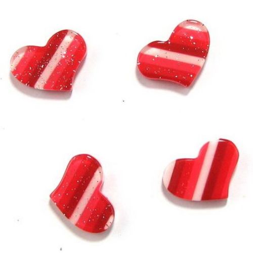 Acrylic resin heart bead 17x23x3 mm red with white - 4 pieces