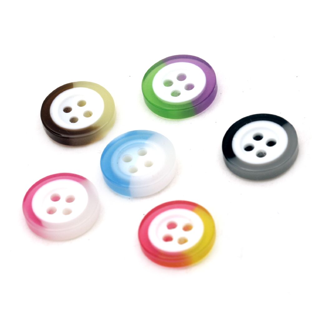 Resin round button 13x3mm hole 1mm mixed two-color - 10 pieces