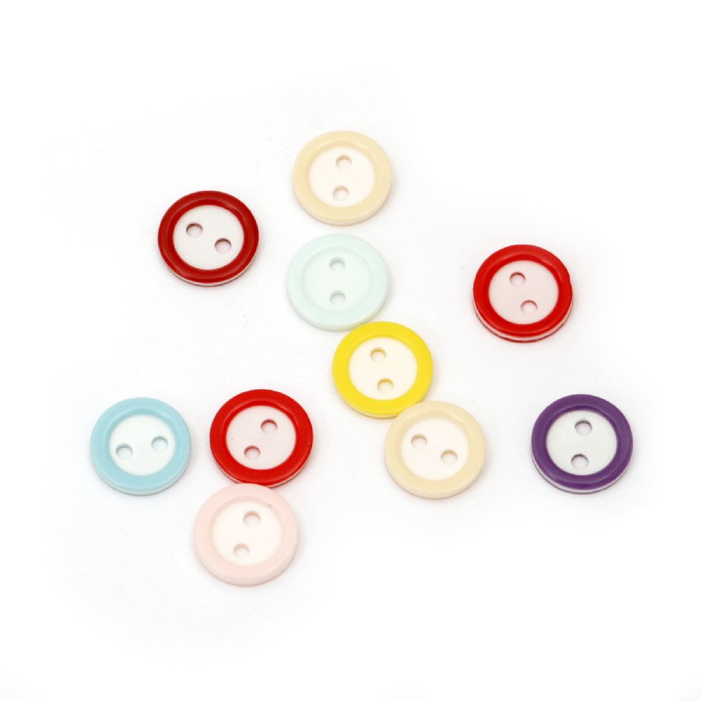 Resin round button 11x2 mm hole 1.5 mm MIX - 10 pieces