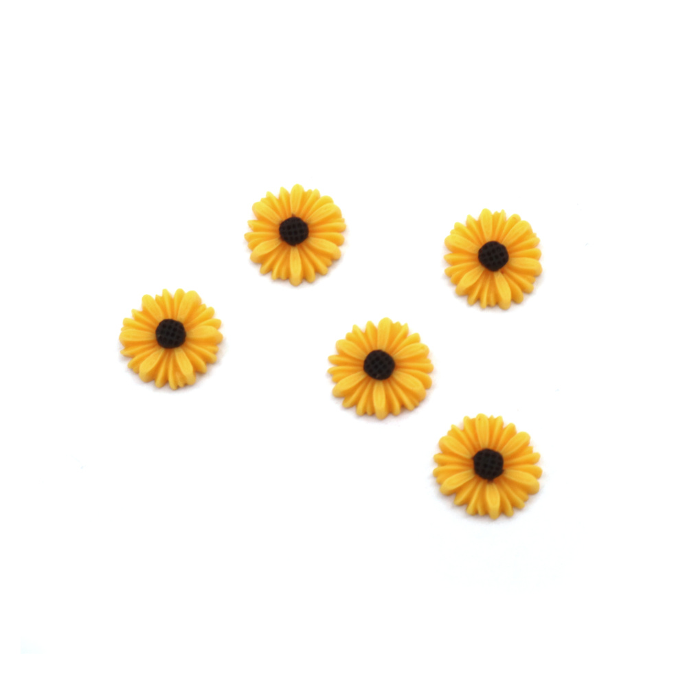 Bead Resin Type Cabochon, Daisy Flower, 10x3 mm, Color Yellow - 20 Pieces