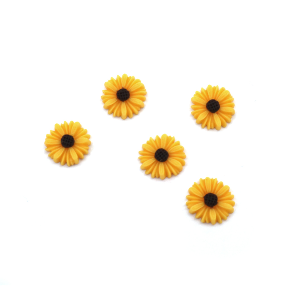 Bead Resin Type Cabochon, Daisy Flower, 13x4 mm, Color Yellow - 10 Pieces