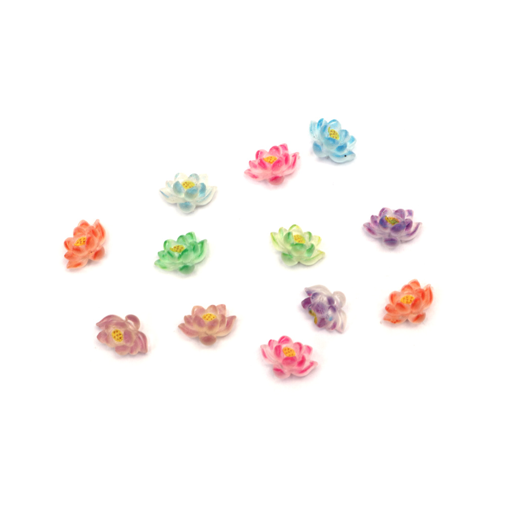 Bead Resin Type Cabochon, Lotus Flower, 12x9x5 mm, MIX - 20 Pieces