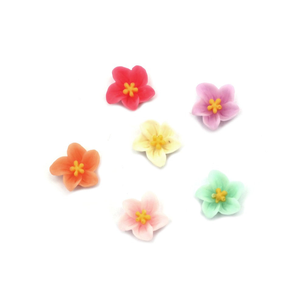 Bead Resin Type Cabochon, Flower with 5 Stamens, 14x5 mm, MIX - 10 Pieces