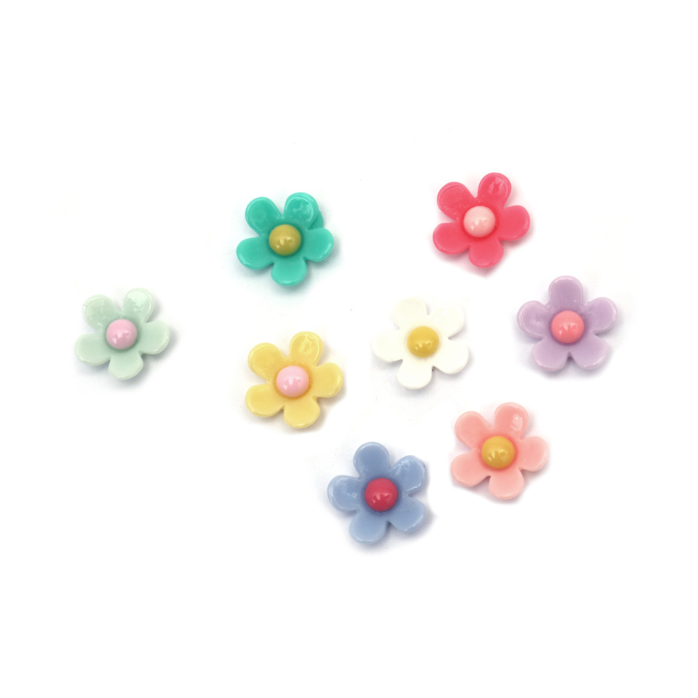 Bead Resin Type Cabochon, Flower with 5 Petals, 17x4 mm, MIX - 10 Pieces