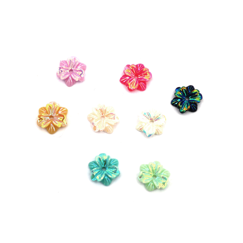 Bead Resin Type Cabochon, Flower, 12x3 mm, Hole 1 mm, Rainbow MIX - 20 Pieces