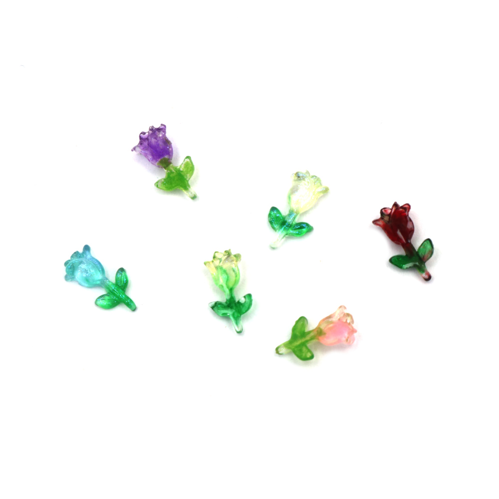 Bead Resin Type Cabochon, Tulip Flower, 10x5.5x3 mm, MIX - 20 Pieces