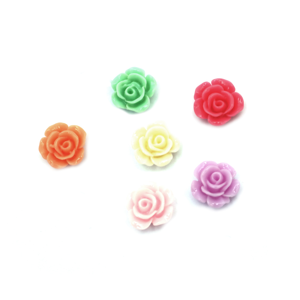 Bead Resin Type Cabochon, Rose Flower, 13x5.5 mm, MIX - 10 Pieces