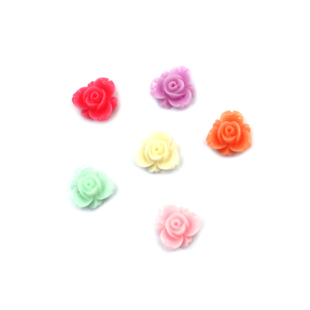 Bead Resin Type Cabochon, Rose Flower, 11x5.5 mm, MIX - 10 Pieces