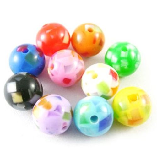 RESIN Colorful Ball, 11 mm, Hole: 2 mm, MIX -10 pieces