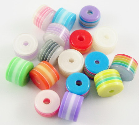 Resin acrylic beads, striped cylinder 8x6 mm hole 2 mm colored - 50 pieces