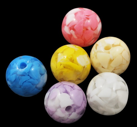 RESIN Colorful Ball, 16 mm, Hole: 3 mm, MIX -5 pieces