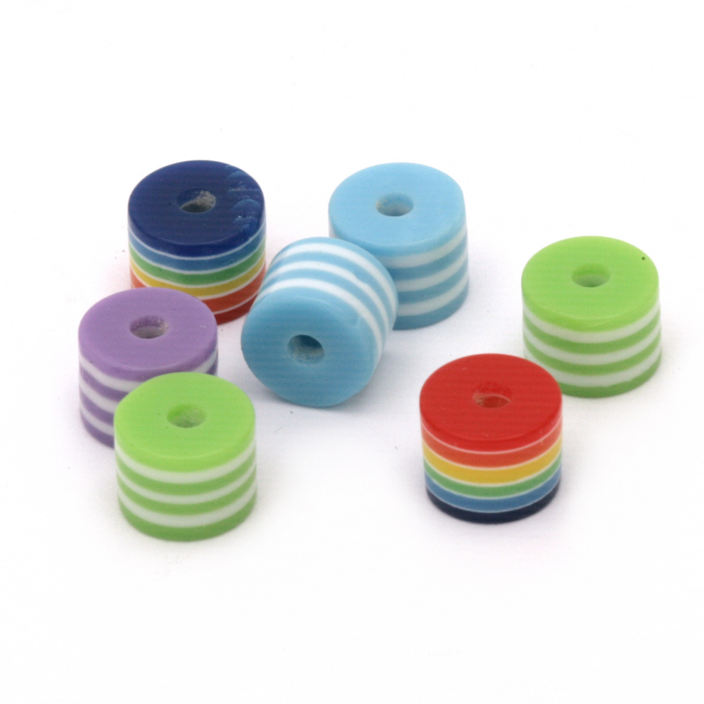 Striped Cylinder Resin Bead, 8x6 mm, Hole: 2 mm, MIX -50 pieces