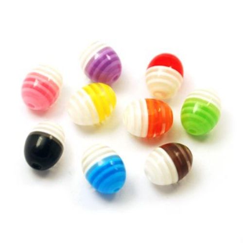 Resin acrylic oval beads 12x9x9 mm hole 2 mm striped mix - 20 pieces