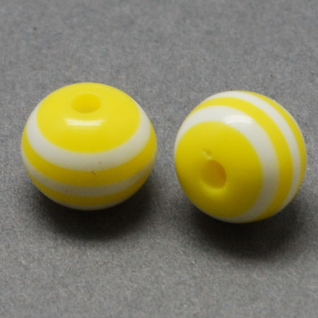 Resin acrylic round  beads 8x7 mm hole 2 mm yellow white stripe - 50 pieces