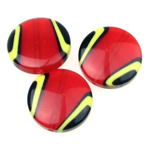 Flat Round Resin Bead for Handmade Accessories, 28x8.5 mm, Hole: 2 mm, Red -5 pieces