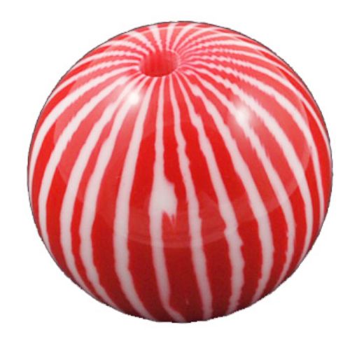 Resin Plastic Beads, Striped Ball 20 mm hole 3 mm white red -5 pieces