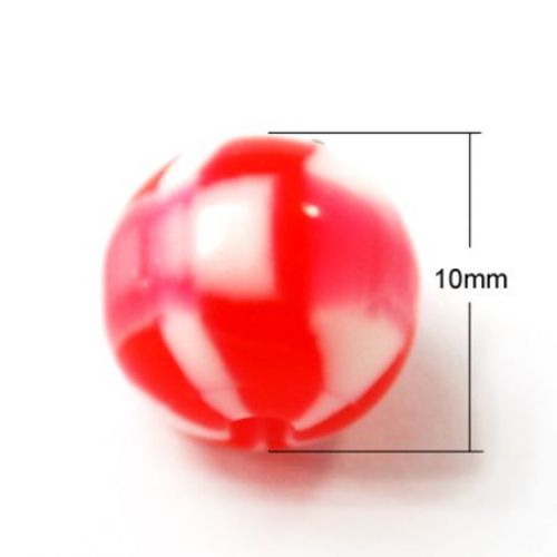 Топче резин 10 мм дупка 2 мм меланж червено бяло -50 броя