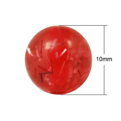 Resin plastic round beads 10 mm hole 2 mm red with thread - 20 pieces