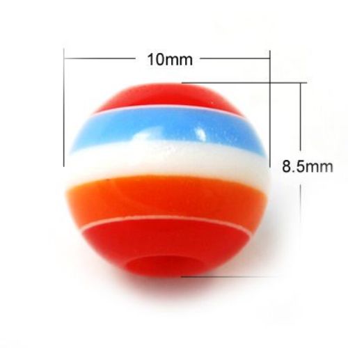 Resin acrylic beads, striped ball 10x8.5 mm hole 4 mm color - 20 pieces