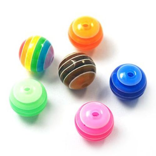 Resin acrylic beads, striped ball 12 mm hole 2 mm color - 20 pieces