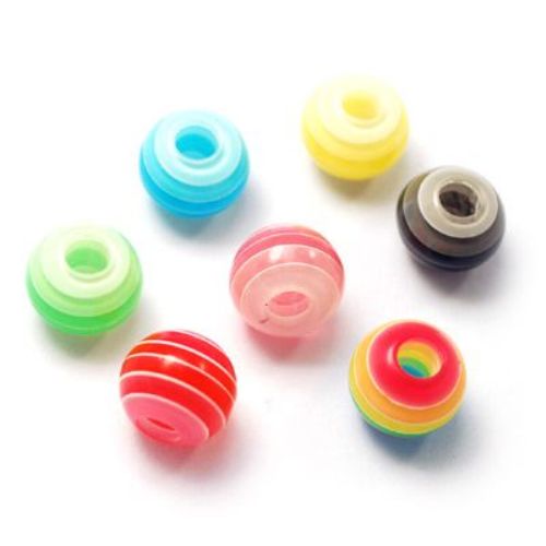 Resin acrylic beads, striped ball 12x10 mm hole 4.5 mm color - 20 pieces