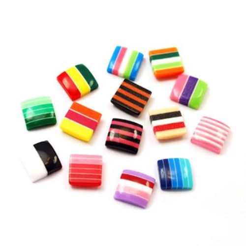 Resin square bead cabochon 10x10x3.5 mm mix - 50 pieces