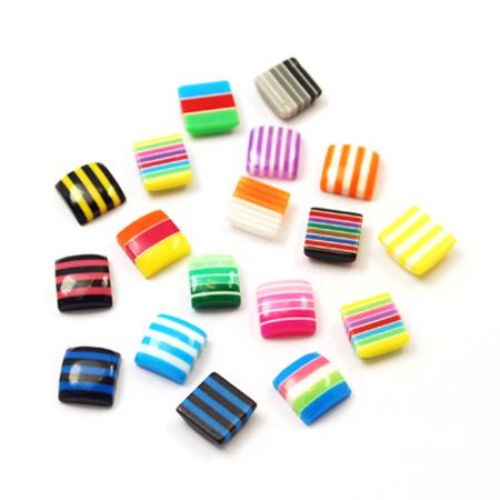 Resin square bead cabochon with stripes 8x8x3 mm mix - 50 pieces