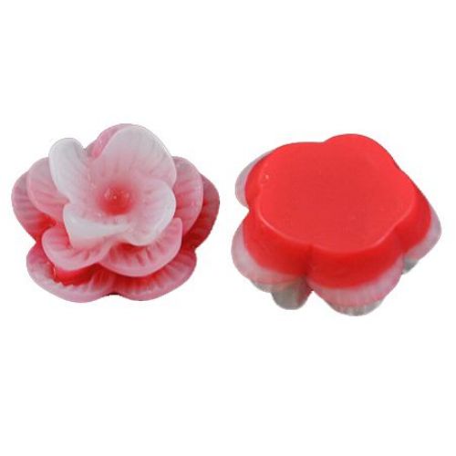 Resin flower bead cabochon 12x6 mm painted in two color white-red - 10 pieces