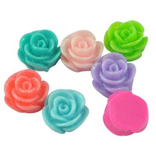 Resin Rose Bead / Cabochon, 13x8 mm, MIX -10 pieces