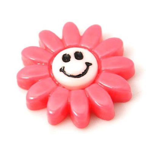 Resin flower with a smile bead cabochon   20x20x5 mm pink - 5 pieces