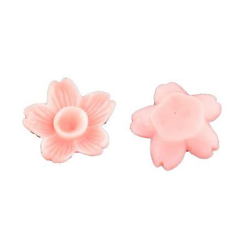 Opaque flower resin type cabochon 15x15x4 mm pink - 10 pieces