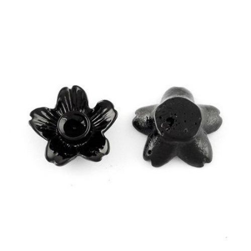 Dense flower resin type cabochon 15x15x4 mm black -10 pieces