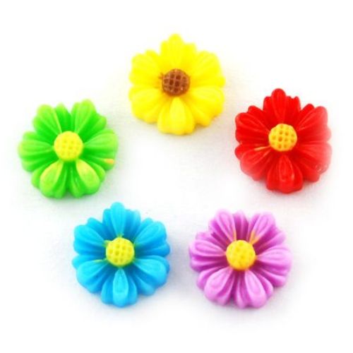 Colorful flower resin cabochon 9x8x3 mm assorted colors - 20 pieces