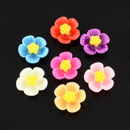Resin Flower Bead / Cabochon, 16x7 mm, MIX -10 pieces