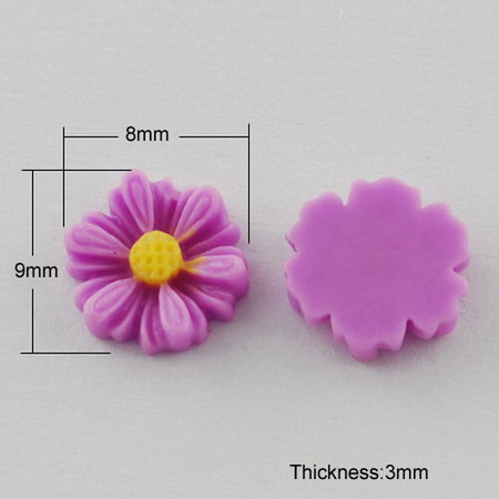 Cauciuc floare tip cabochon 9x8x3 mm violet -10 bucăți