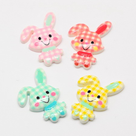 Resin rabbit bead type cabochon 31x21x5 mm assorted colors - 5 pieces