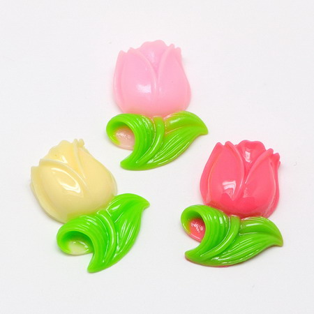 Colorful flower resin bead type cabochon 26x21x8 mm assorted - 5 pieces