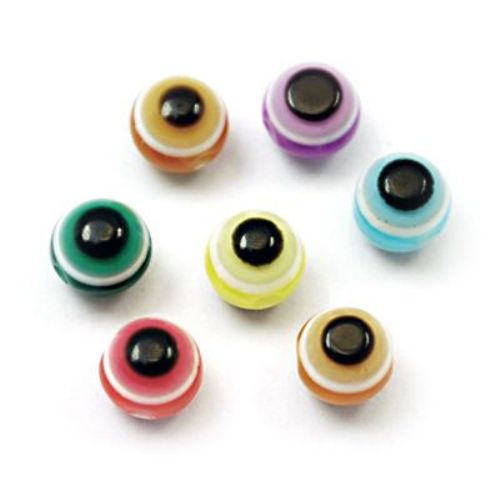 Acrylic Evil Eye Beads, Round Ball 6 mm hole 1 mm MIX -50 pieces