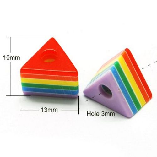 Триъгълник 10x13x9 мм дупка 3 мм ресин цветно -50 броя